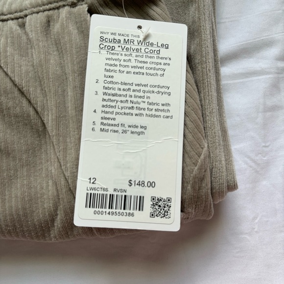 Lululemon Scuba MR Wide-Leg Crop Velvet Cord RVSN Cream Tan Corduroy Size 12 - Picture 6 of 6